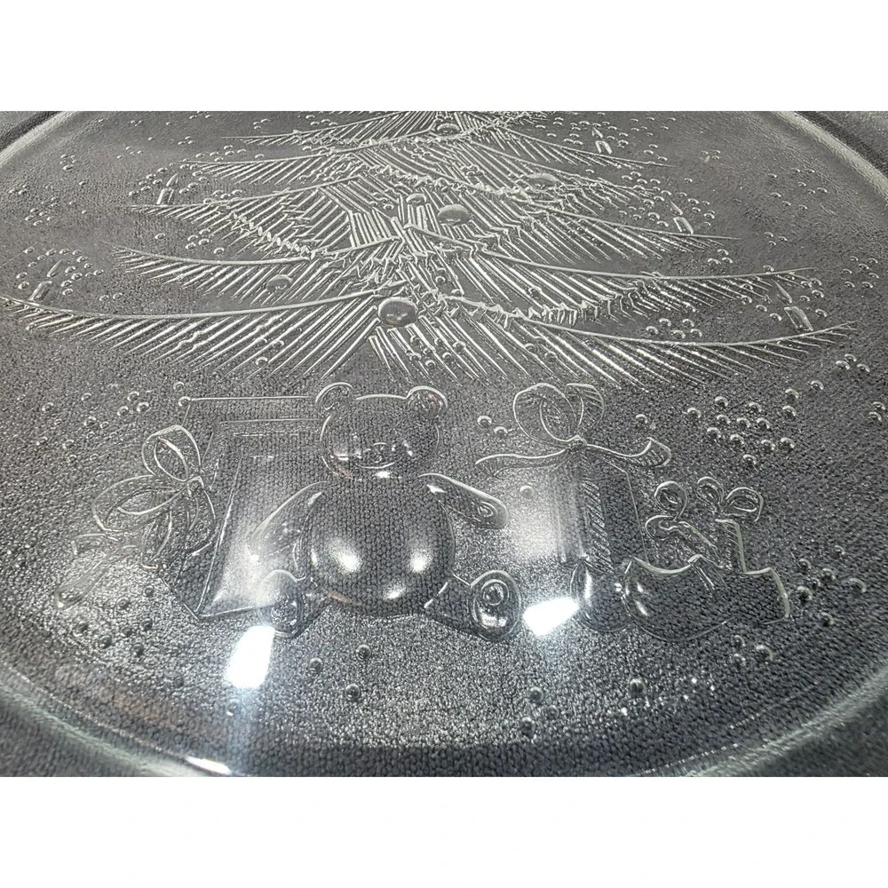 Vintage Clear Pressed Glass Christmas Tree Teddy Bear Serving Platter Tray 13
